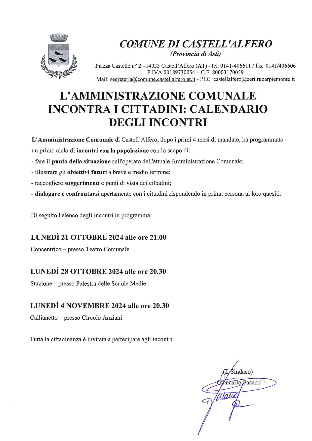 L'Amministrazione Comunale incontra i Cittadini